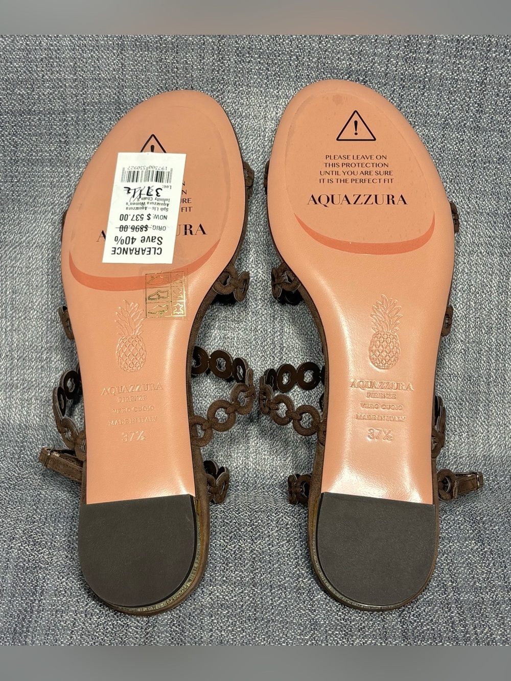 Aquazurra Women’s Infinity Chain Sandals Flat Esspresso Suede Size EU 37.5 - Picture 6 of 9